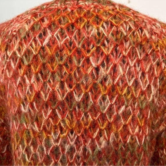 VTG 60s Sears Mary Lewis Cardigan Sweater Orange Green Space dye Wood Buttons M - Picture 6 of 9